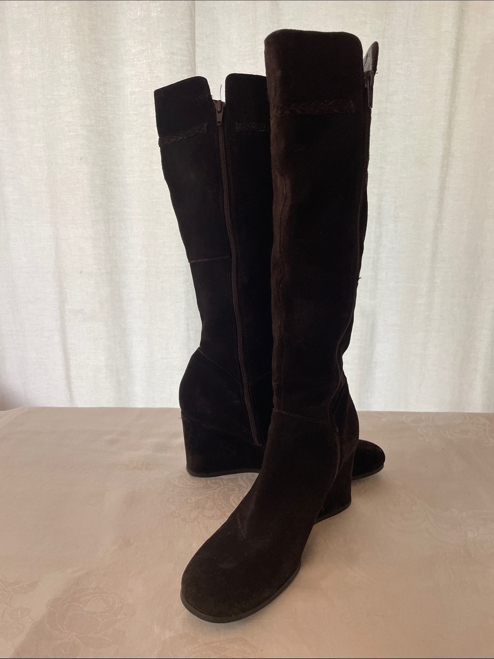 Aldo Dark Brown Suede Over-the-Knee Wedge Boots